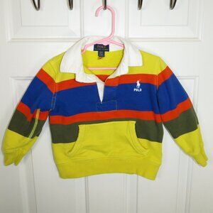 Polo Ralph Lauren Hoodie Boys Size 4/4T Striped Fleece Rugby Sweatshirt Collared